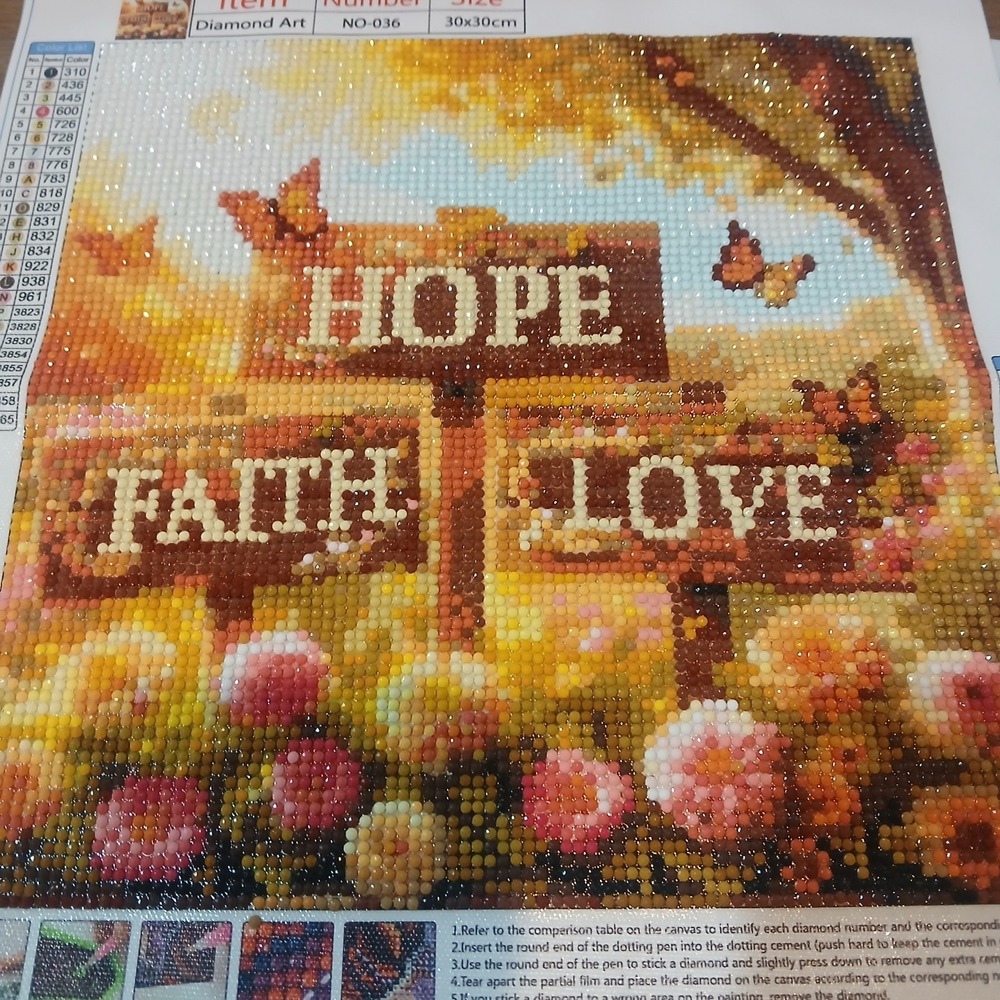 Finished 5D Diamond Art Painting Wall Art - Faith,Hope,Love 30x30cm - Picture 2 of 2